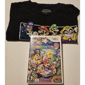 Mario Party 9 Wii & Super Mario 3XL Shirt Bundle | Case & Disc No Manual